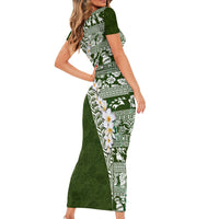 Hawaii Plumeria Tribal Vintage Short Sleeve Bodycon Dress Special Green LT03 - Polynesian Pride