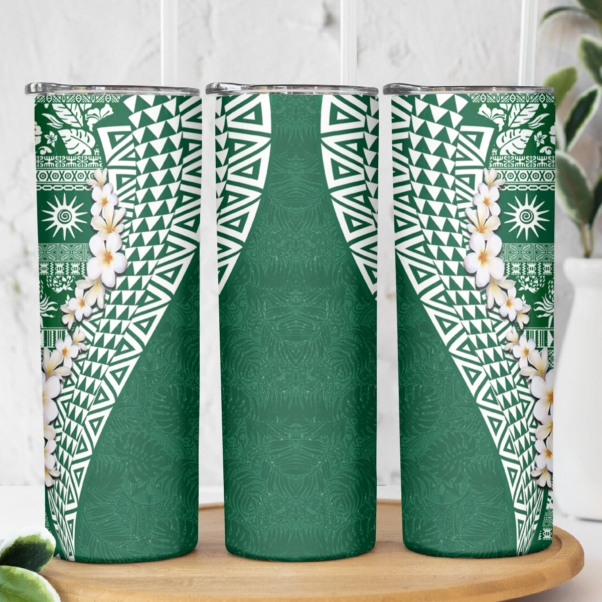 Hawaii Plumeria Tribal Vintage Skinny Tumbler Special Green LT03 - Polynesian Pride