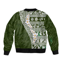 Hawaii Plumeria Tribal Vintage Sleeve Zip Bomber Jacket Special Green