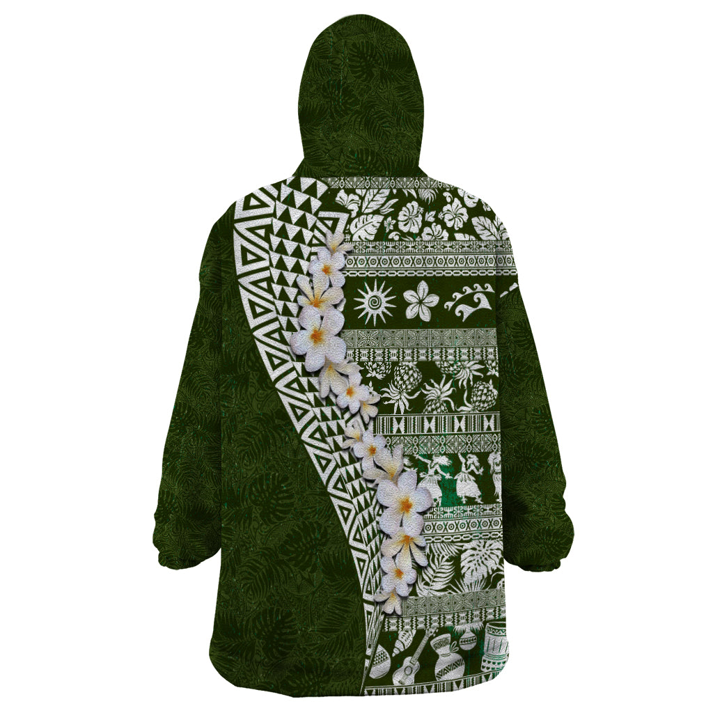 Hawaii Plumeria Tribal Vintage Wearable Blanket Hoodie Special Green LT03 - Polynesian Pride