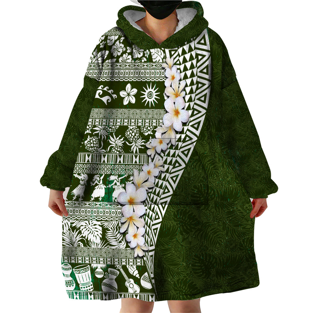 Hawaii Plumeria Tribal Vintage Wearable Blanket Hoodie Special Green LT03 - Polynesian Pride