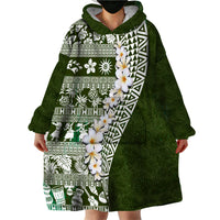 Hawaii Plumeria Tribal Vintage Wearable Blanket Hoodie Special Green LT03 - Polynesian Pride