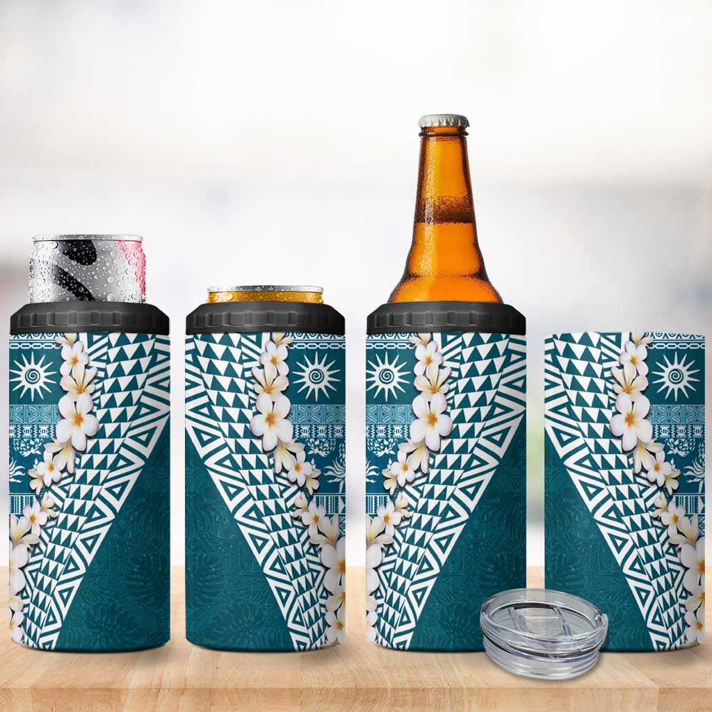 Hawaii Plumeria Tribal Vintage 4 in 1 Can Cooler Tumbler Special Turquoise LT03 - Polynesian Pride