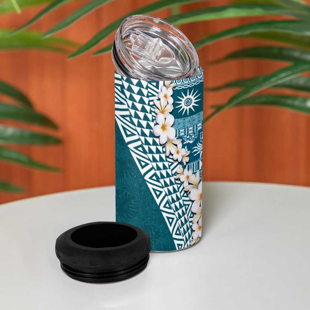 Hawaii Plumeria Tribal Vintage 4 in 1 Can Cooler Tumbler Special Turquoise LT03 - Polynesian Pride