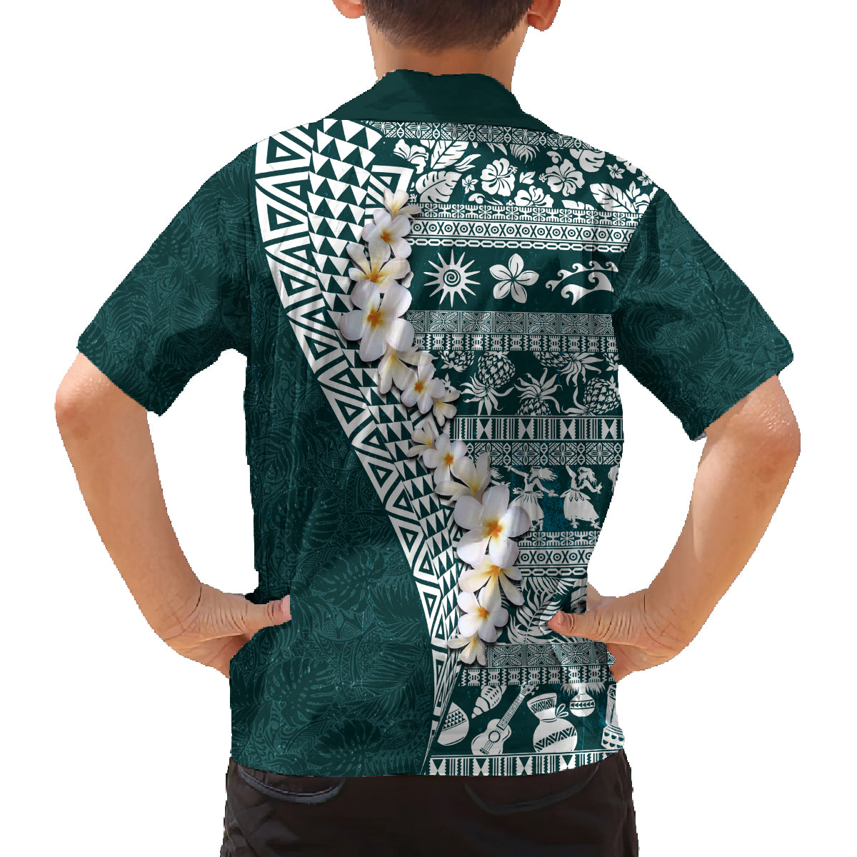 Hawaii Plumeria Tribal Vintage Family Matching Off Shoulder Maxi Dress and Hawaiian Shirt Special Turquoise LT03 - Polynesian Pride