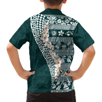 Hawaii Plumeria Tribal Vintage Family Matching Off Shoulder Maxi Dress and Hawaiian Shirt Special Turquoise LT03 - Polynesian Pride