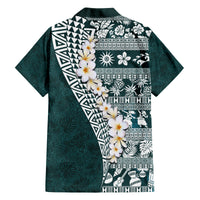 Hawaii Plumeria Tribal Vintage Family Matching Off Shoulder Maxi Dress and Hawaiian Shirt Special Turquoise LT03 - Polynesian Pride