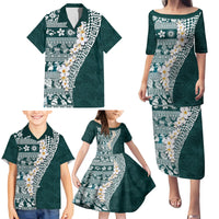 Hawaii Plumeria Tribal Vintage Family Matching Puletasi and Hawaiian Shirt Special Turquoise LT03 - Polynesian Pride