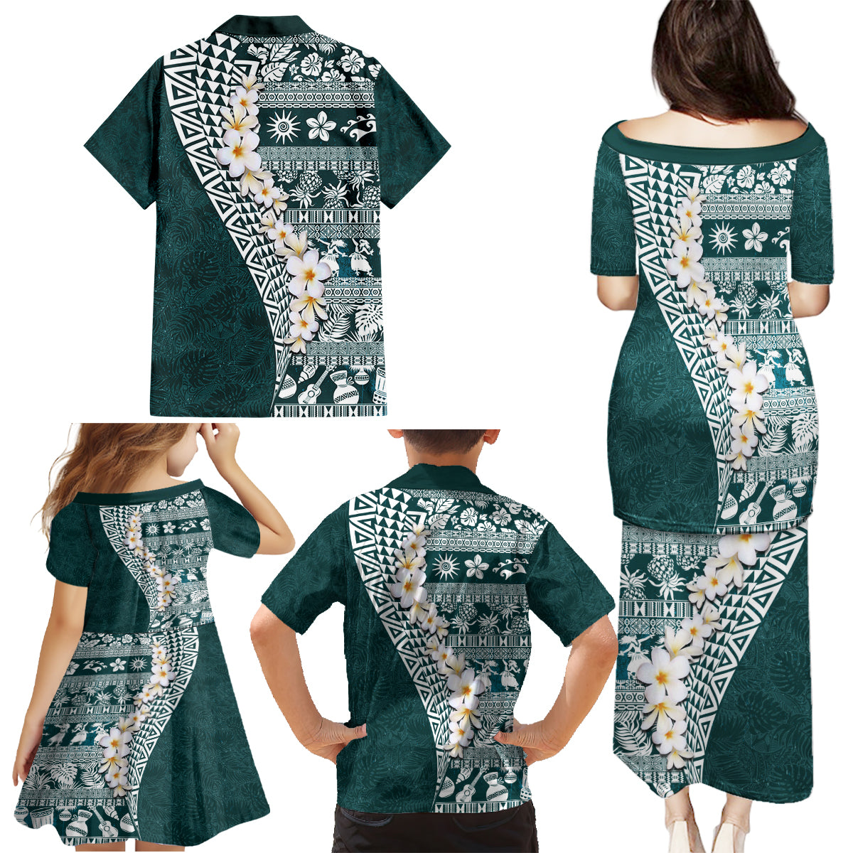 Hawaii Plumeria Tribal Vintage Family Matching Puletasi and Hawaiian Shirt Special Turquoise LT03 - Polynesian Pride