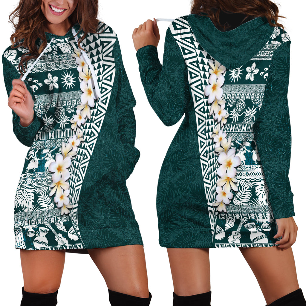 Hawaii Plumeria Tribal Vintage Hoodie Dress Special Turquoise LT03 - Polynesian Pride