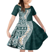 Hawaii Plumeria Tribal Vintage Kid Short Sleeve Dress Special Turquoise