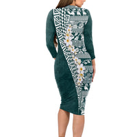 Hawaii Plumeria Tribal Vintage Long Sleeve Bodycon Dress Special Turquoise LT03 - Polynesian Pride
