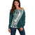 Hawaii Plumeria Tribal Vintage Off Shoulder Sweater Special Turquoise