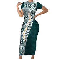 Hawaii Plumeria Tribal Vintage Short Sleeve Bodycon Dress Special Turquoise LT03 Long Dress Turquoise - Polynesian Pride