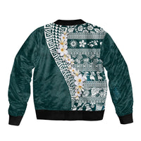 Hawaii Plumeria Tribal Vintage Sleeve Zip Bomber Jacket Special Turquoise