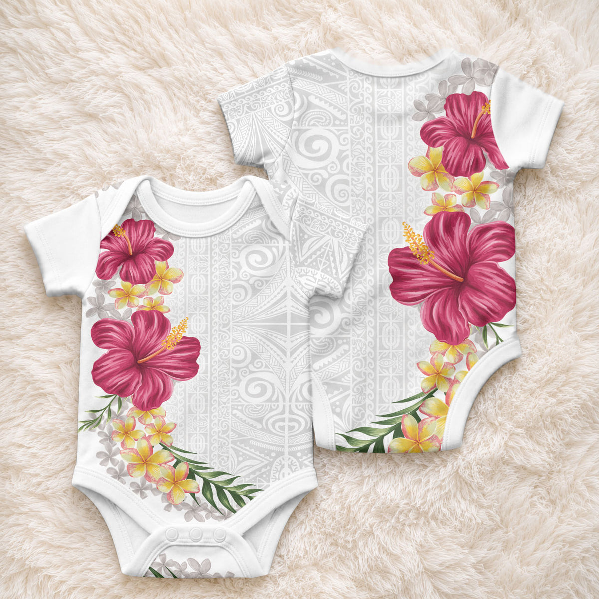 Hawaiian Plumeria and Hibiscus Baby Onesie