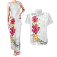 Hawaiian Plumeria and Hibiscus Couples Matching Tank Maxi Dress and Hawaiian Shirt White Mode LT03 White - Polynesian Pride