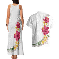 Hawaiian Plumeria and Hibiscus Couples Matching Tank Maxi Dress and Hawaiian Shirt White Mode LT03 - Polynesian Pride
