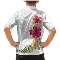 Hawaiian Plumeria and Hibiscus Family Matching Mermaid Dress and Hawaiian Shirt White Mode LT03 - Polynesian Pride