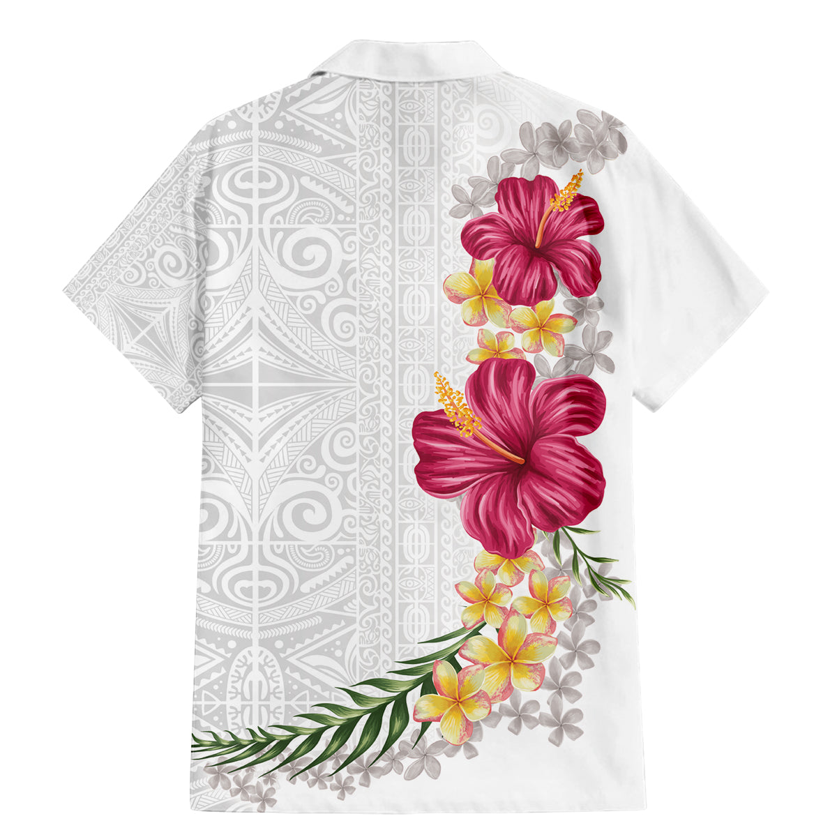 Hawaiian Plumeria and Hibiscus Family Matching Mermaid Dress and Hawaiian Shirt White Mode LT03 - Polynesian Pride