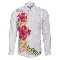Hawaiian Plumeria and Hibiscus Family Matching Mermaid Dress and Hawaiian Shirt White Mode LT03 Dad's Shirt - Long Sleeve White - Polynesian Pride