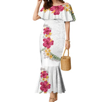 Hawaiian Plumeria and Hibiscus Family Matching Mermaid Dress and Hawaiian Shirt White Mode LT03 Mom's Dress White - Polynesian Pride
