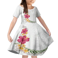 Hawaiian Plumeria and Hibiscus Family Matching Off Shoulder Maxi Dress and Hawaiian Shirt White Mode LT03 Daughter's Dress White - Polynesian Pride