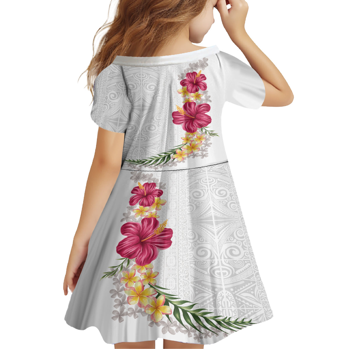 Hawaiian Plumeria and Hibiscus Family Matching Off Shoulder Maxi Dress and Hawaiian Shirt White Mode LT03 - Polynesian Pride