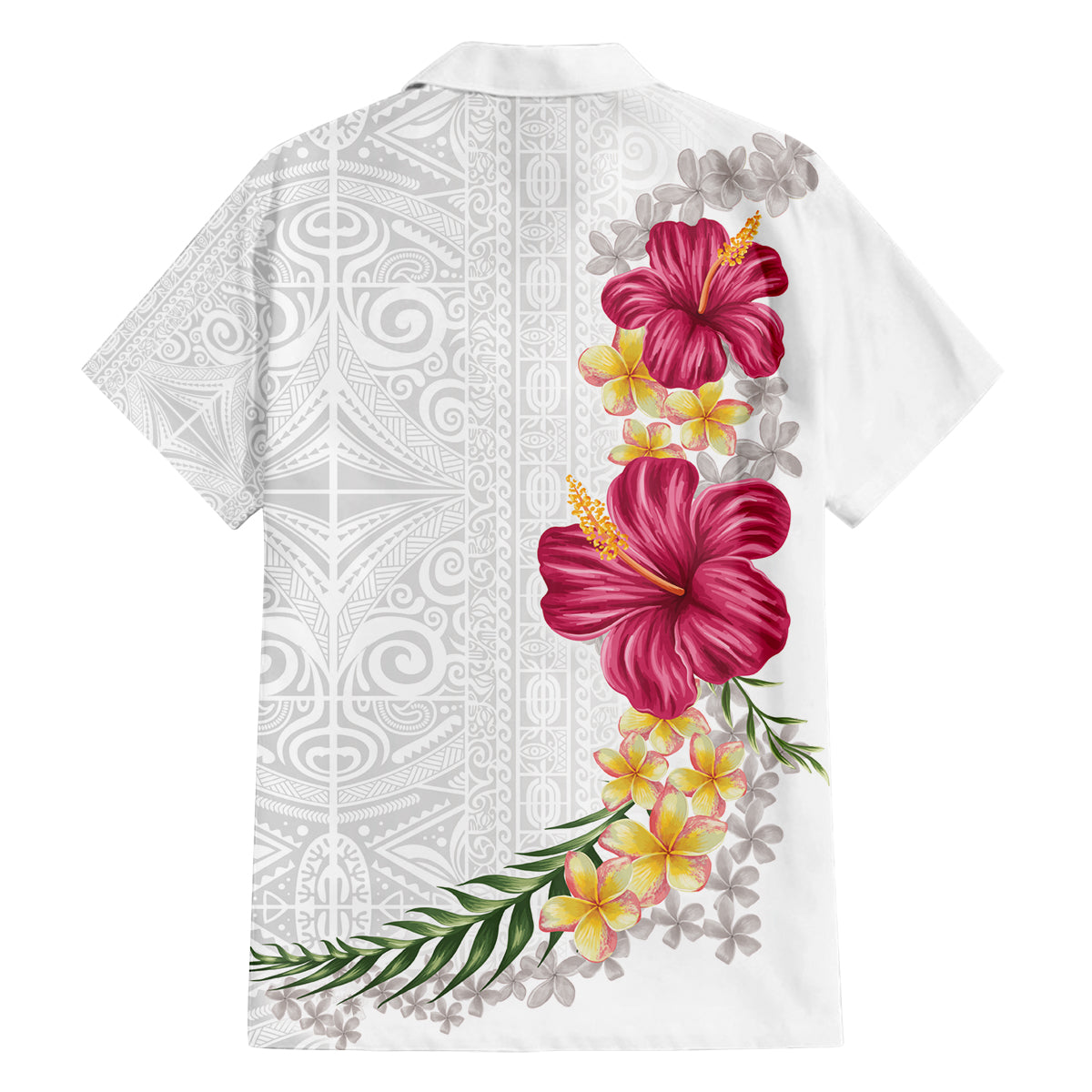Hawaiian Plumeria and Hibiscus Family Matching Off Shoulder Maxi Dress and Hawaiian Shirt White Mode LT03 - Polynesian Pride