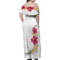 Hawaiian Plumeria and Hibiscus Family Matching Off Shoulder Maxi Dress and Hawaiian Shirt White Mode LT03 - Polynesian Pride