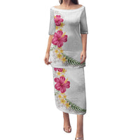 Hawaiian Plumeria and Hibiscus Family Matching Puletasi and Hawaiian Shirt White Mode LT03 Mom's Dress White - Polynesian Pride