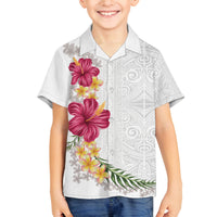 Hawaiian Plumeria and Hibiscus Family Matching Puletasi and Hawaiian Shirt White Mode LT03 Son's Shirt White - Polynesian Pride