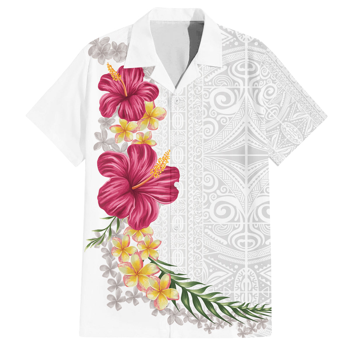 Hawaiian Plumeria and Hibiscus Family Matching Tank Maxi Dress and Hawaiian Shirt White Mode