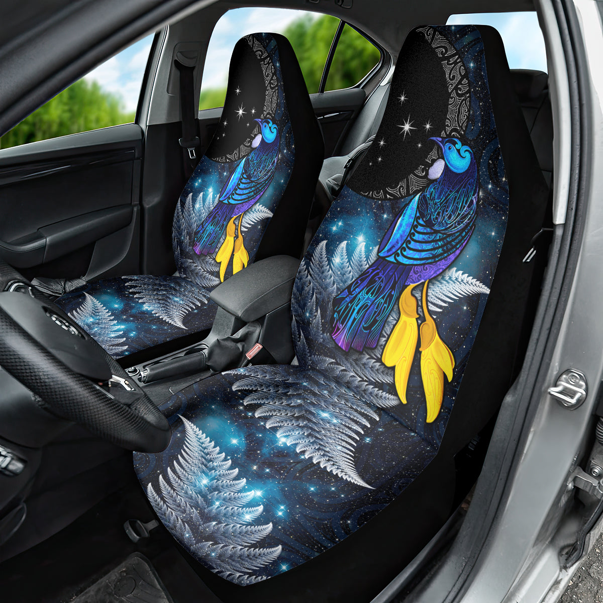New Zealand Tui Bird Matariki Car Seat Cover Galaxy Fern With Maori Pattern LT03 - Polynesian Pride