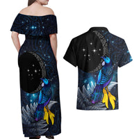 New Zealand Tui Bird Matariki Couples Matching Off Shoulder Maxi Dress and Hawaiian Shirt Galaxy Fern With Maori Pattern LT03 - Polynesian Pride