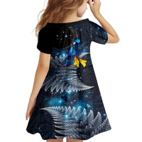 New Zealand Tui Bird Matariki Family Matching Off Shoulder Short Dress and Hawaiian Shirt Galaxy Fern With Maori Pattern LT03 - Polynesian Pride