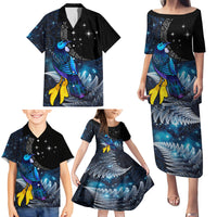 New Zealand Tui Bird Matariki Family Matching Puletasi and Hawaiian Shirt Galaxy Fern With Maori Pattern LT03 - Polynesian Pride