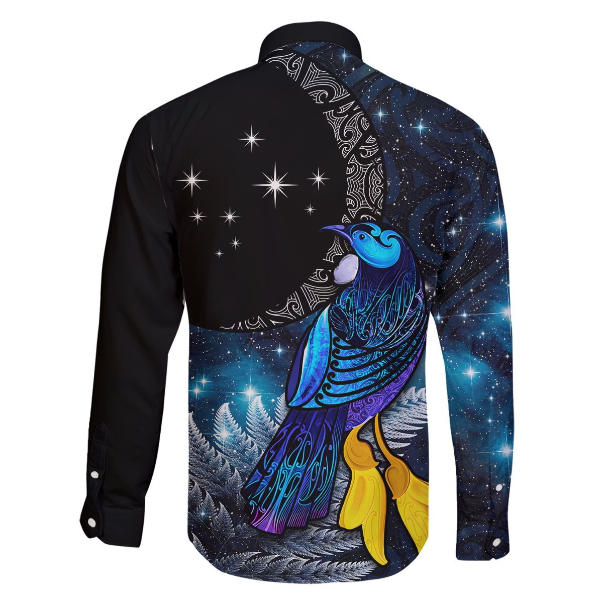 New Zealand Tui Bird Matariki Family Matching Puletasi and Hawaiian Shirt Galaxy Fern With Maori Pattern LT03 - Polynesian Pride