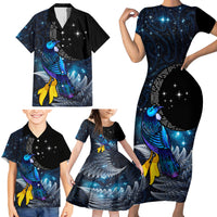 New Zealand Tui Bird Matariki Family Matching Short Sleeve Bodycon Dress and Hawaiian Shirt Galaxy Fern With Maori Pattern LT03 - Polynesian Pride