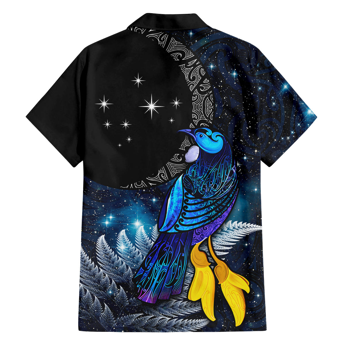 New Zealand Tui Bird Matariki Family Matching Summer Maxi Dress and Hawaiian Shirt Galaxy Fern With Maori Pattern LT03 - Polynesian Pride