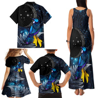New Zealand Tui Bird Matariki Family Matching Tank Maxi Dress and Hawaiian Shirt Galaxy Fern With Maori Pattern LT03 - Polynesian Pride