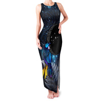 New Zealand Tui Bird Matariki Family Matching Tank Maxi Dress and Hawaiian Shirt Galaxy Fern With Maori Pattern LT03 Mom's Dress Blue - Polynesian Pride