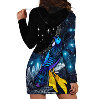 New Zealand Tui Bird Matariki Hoodie Dress Galaxy Fern With Maori Pattern LT03 - Polynesian Pride