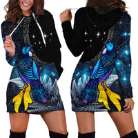 New Zealand Tui Bird Matariki Hoodie Dress Galaxy Fern With Maori Pattern LT03 - Polynesian Pride