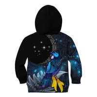 New Zealand Tui Bird Matariki Kid Hoodie Galaxy Fern With Maori Pattern LT03 - Polynesian Pride