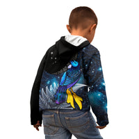 New Zealand Tui Bird Matariki Kid Hoodie Galaxy Fern With Maori Pattern LT03 - Polynesian Pride