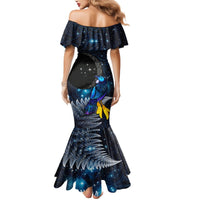 New Zealand Tui Bird Matariki Mermaid Dress Galaxy Fern With Maori Pattern LT03 - Polynesian Pride