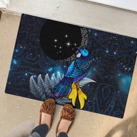 New Zealand Tui Bird Matariki Rubber Doormat Galaxy Fern With Maori Pattern LT03 - Polynesian Pride