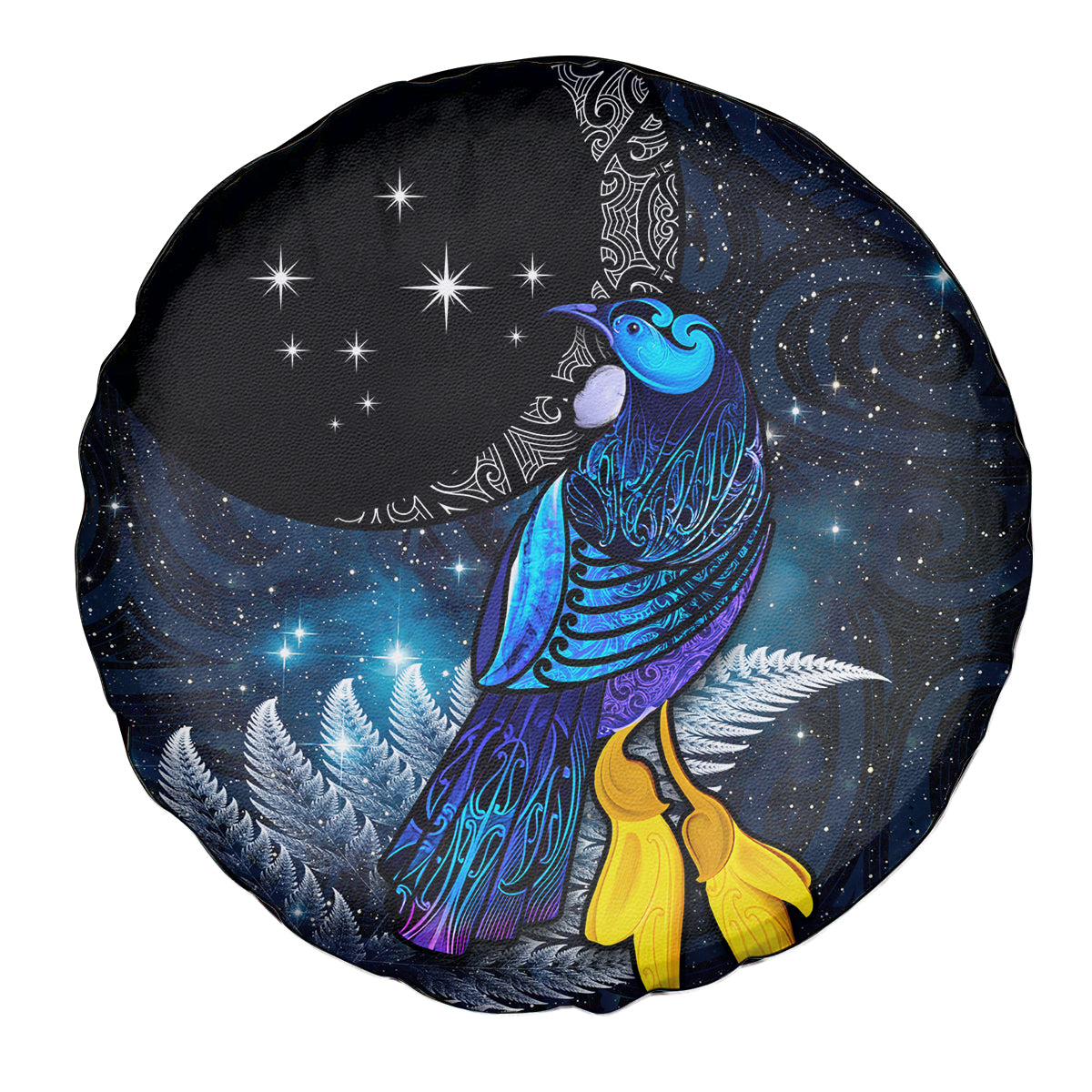 New Zealand Tui Bird Matariki Spare Tire Cover Galaxy Fern With Maori Pattern LT03 - Polynesian Pride