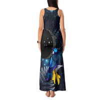 New Zealand Tui Bird Matariki Tank Maxi Dress Galaxy Fern With Maori Pattern LT03 - Polynesian Pride